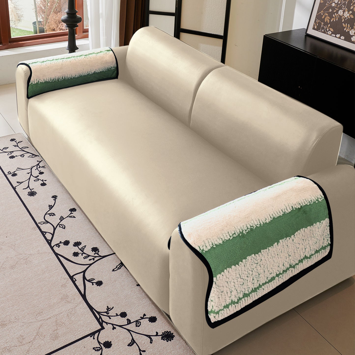 Luxury Wavy Plush Anti-Slip Sofa Cover Mats - Pistachio Green