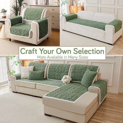 'Italian Caelora' Luxury Jacquard Plush Anti-Slip Sofa Cover Mat - Sage Green