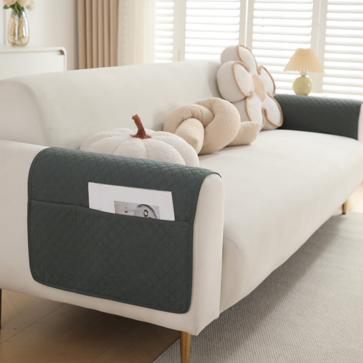 2 Pcs Quilted Sofa Armrest Cover, Grey