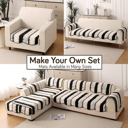 Luxury Wavy Plush Anti-Slip Sofa Cover Mats - Black