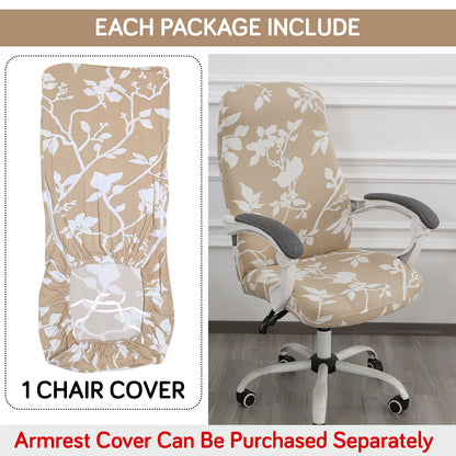 Printed Office Chair Cover for Desk Chair (Mid-Back) – 140 GSM Stretch Fabric – Durable & Anti-Slip – Fits Mid-Back Office Chairs, Buff Brown Sillehoute Floral - Medium