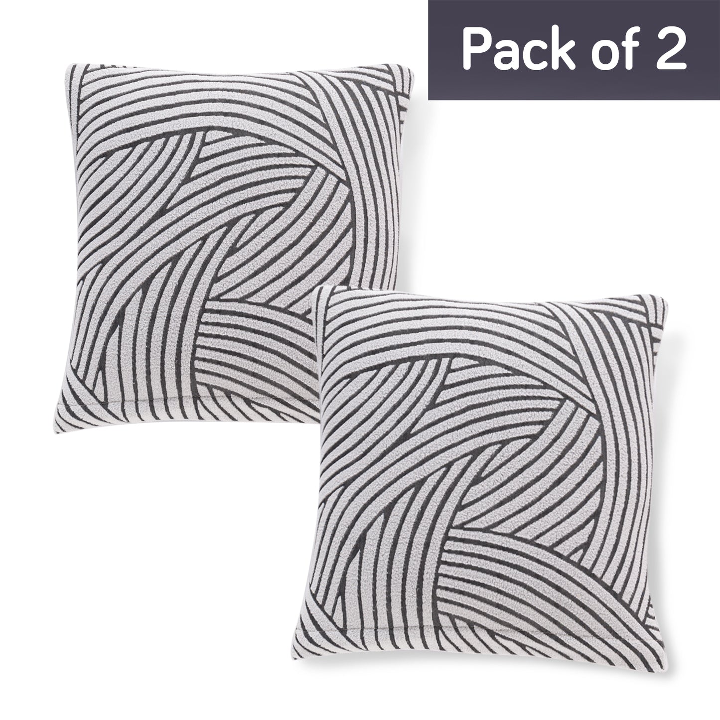 'WaveLine Series' Jacquard Cushion Cover Set of 2, Classic White