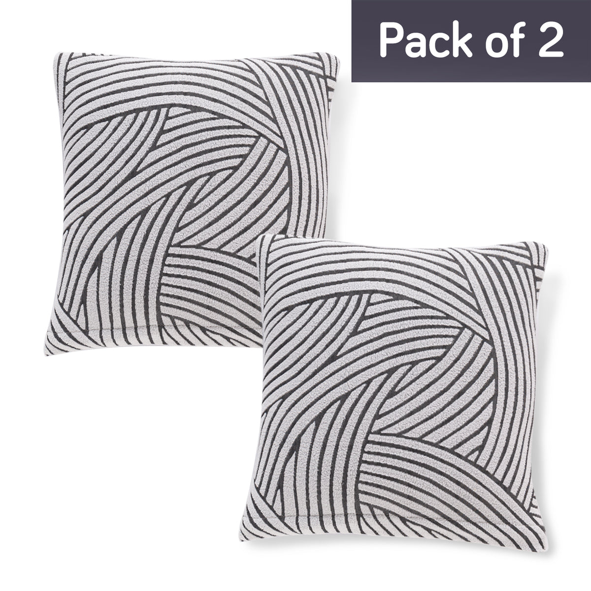 'WaveLine Series' Jacquard Cushion Cover Set of 2, Classic White
