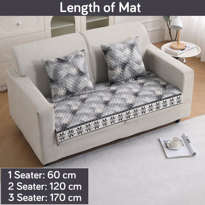 LiefNest Printed Holland Velvet Sofa Mat with Foam Filling - Snowflakes Gradient Grey for 1/2/3 Seater & Armrest