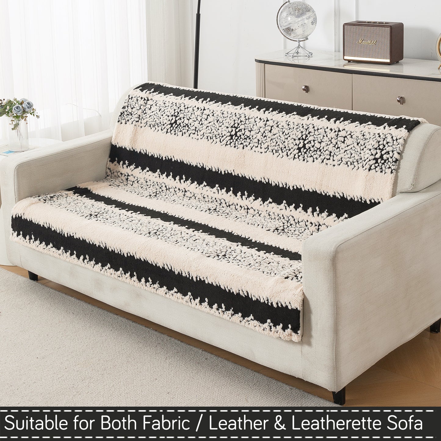 'Noirea Series' Plush Sofa Cover for Seat & Back, Textured Stripe