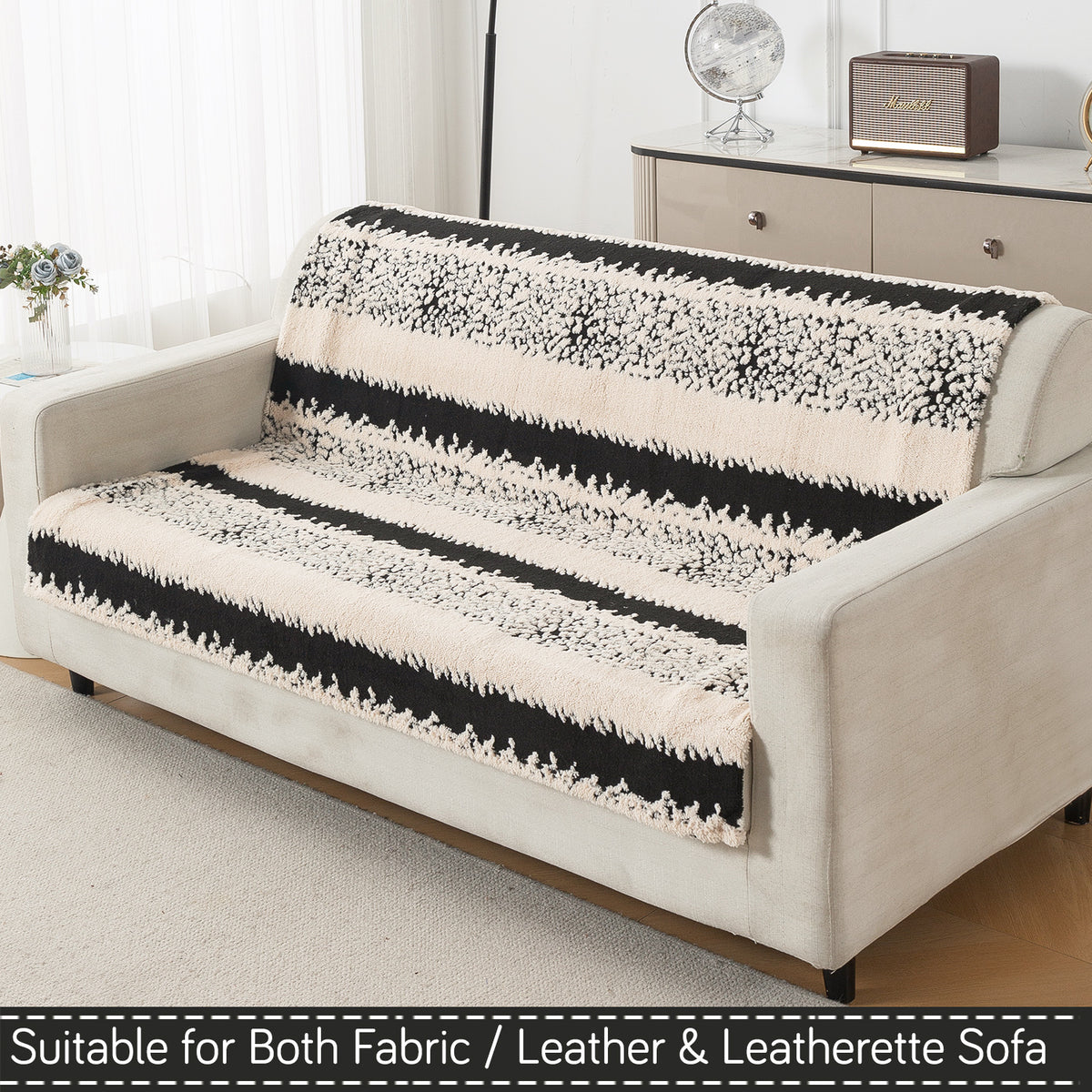 'Noirea Series' Plush Sofa Cover for Seat & Back, Textured Stripe