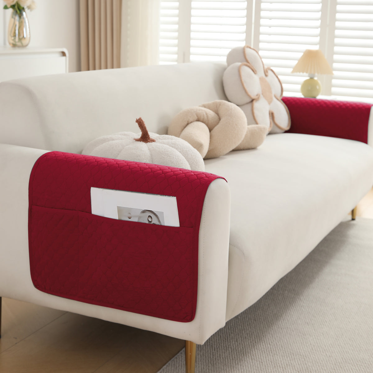 2 Pcs Quilted Sofa Armrest Cover, Maroon