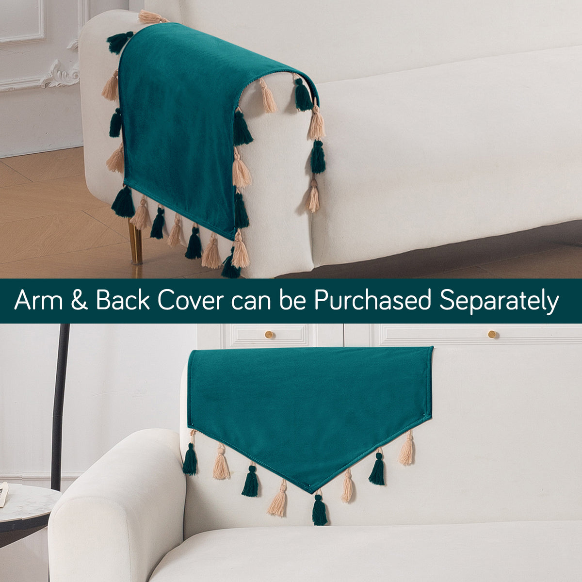 Tassel Tone Holland Velvet Sofa Cover Mat, Teal
