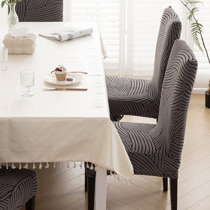 WaveLine Series 180 GSM Jacquard Chair Cover Set of 1/2/4/6, Charcoal Grey