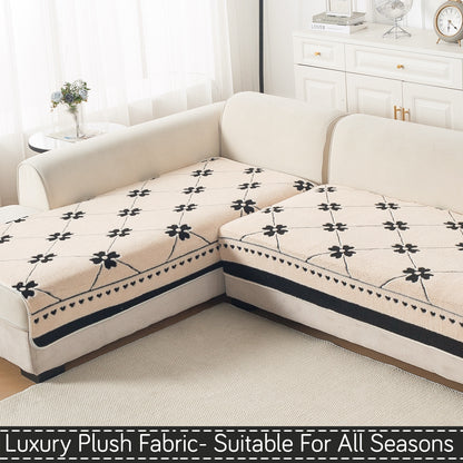 Luxury Plush Sherpa Anti Slip L Shape & Combination Sofa Mat, 'Noirea Series'|Floral Lattice