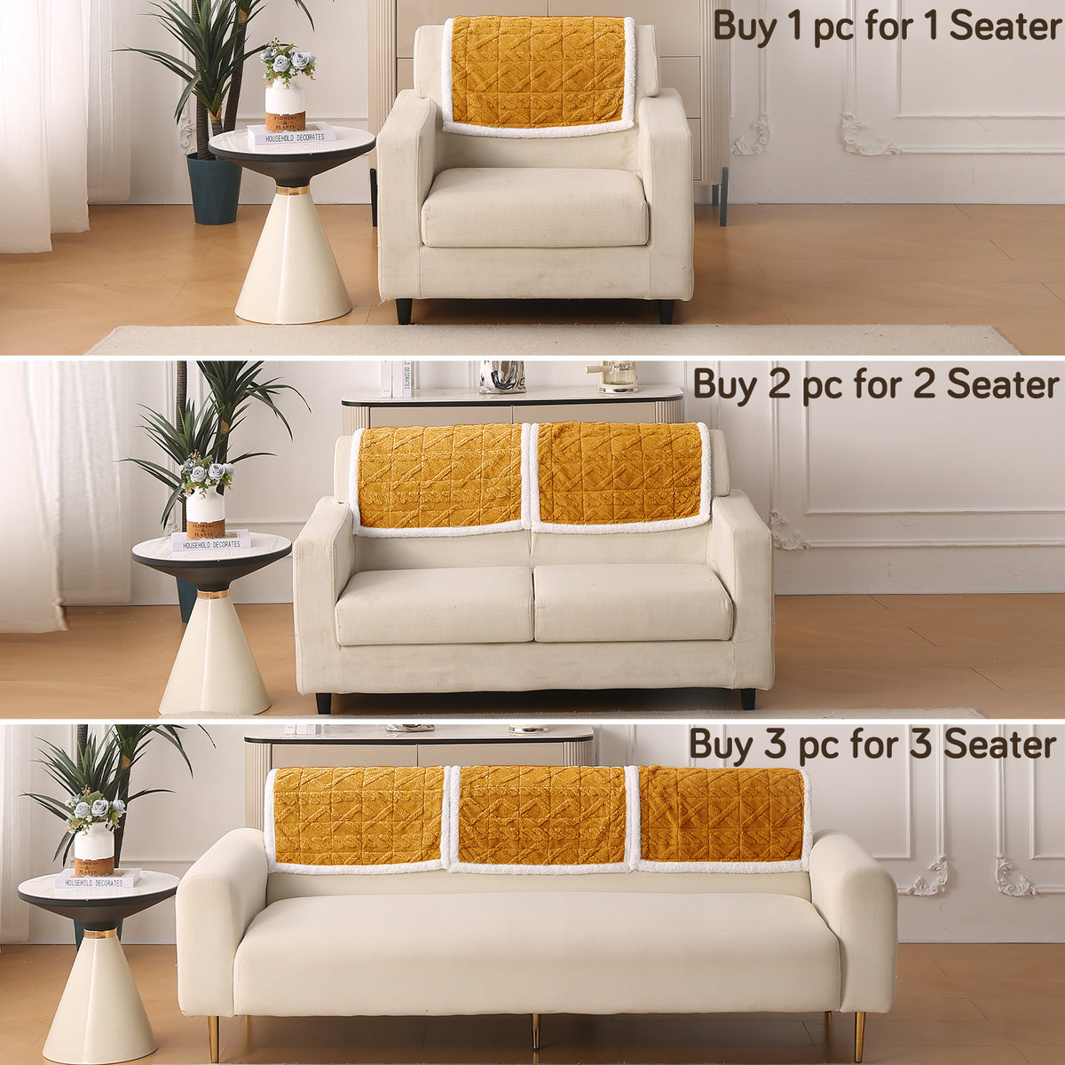'Italian Caelora' Luxury Jacquard Plush Anti-Slip Sofa Cover Mat - Honey Yellow