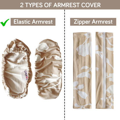 140gsm Printed Armrest Covers for Office Chair (Elastic Style), 1 Pair, Buff Brown Sillehoute Floral