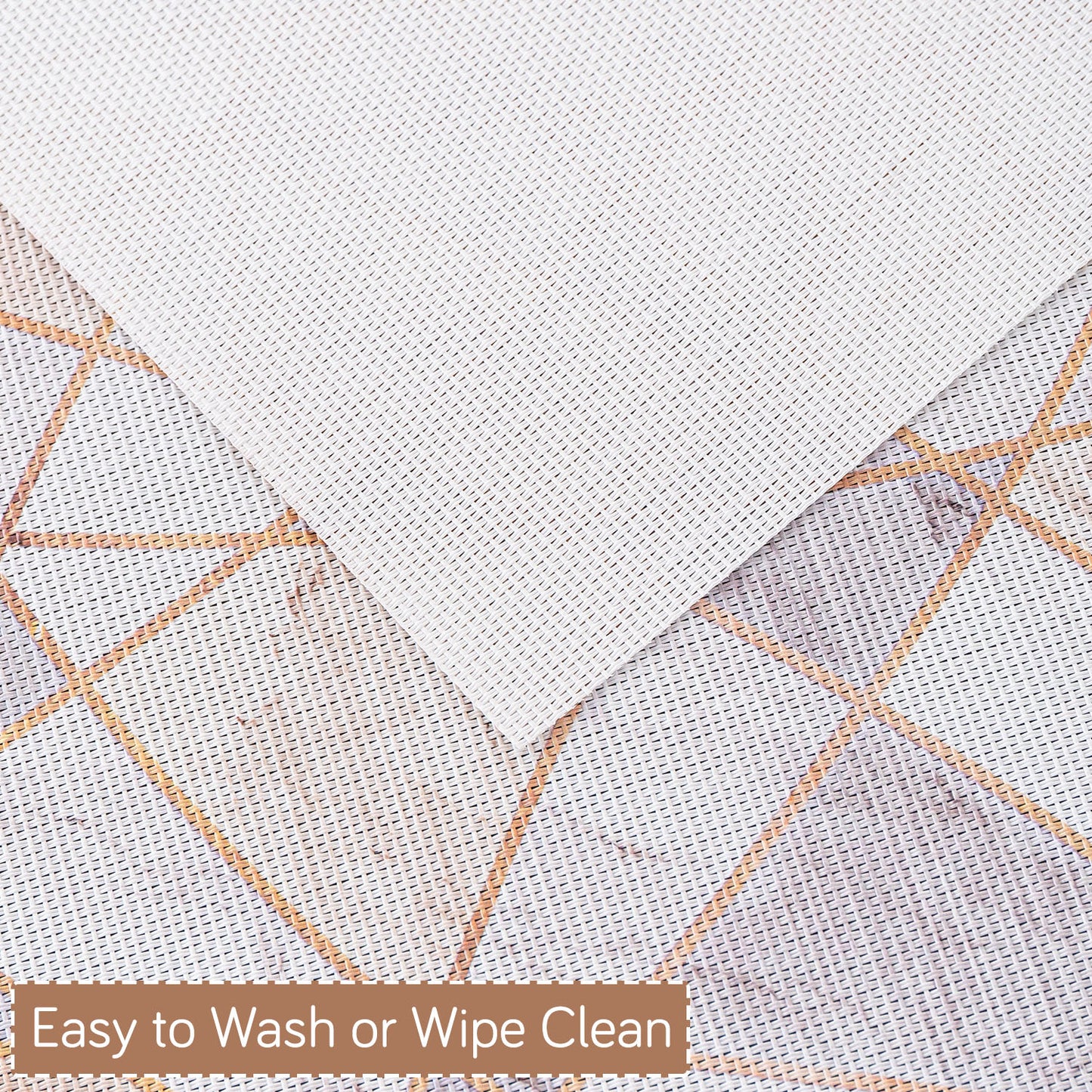 Marble Fusion PVC Mats for Dining Table, Angular Aura - Cream Gold