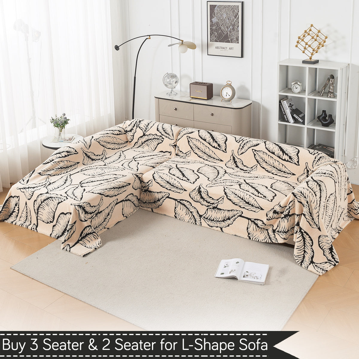 Buy Botanical Leaf Design Noirea Series Plush Sherpa Sofa Throw for L-shape Sofas - 3 & 2 Seater Sofa Sets | HOKIPO