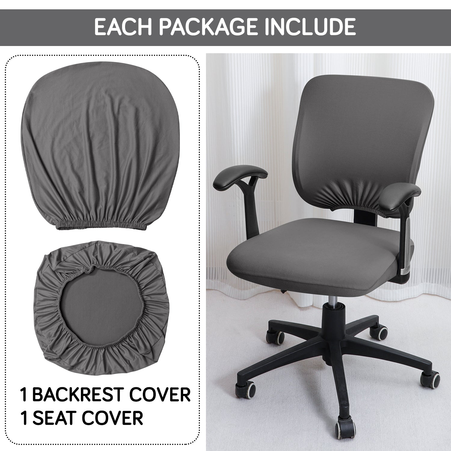 2 piece Grey Stretchable regular office chair seat covers