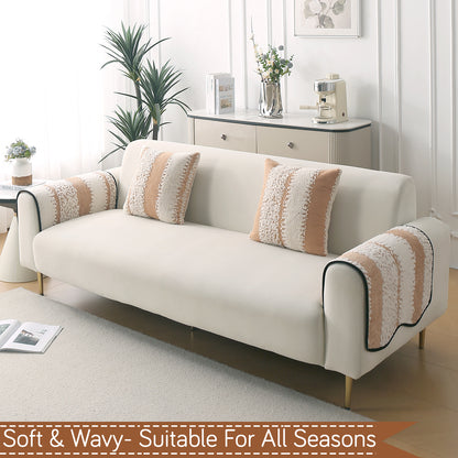 Luxury Wavy Plush Anti-Slip Sofa Cover Mats - Desert Brown