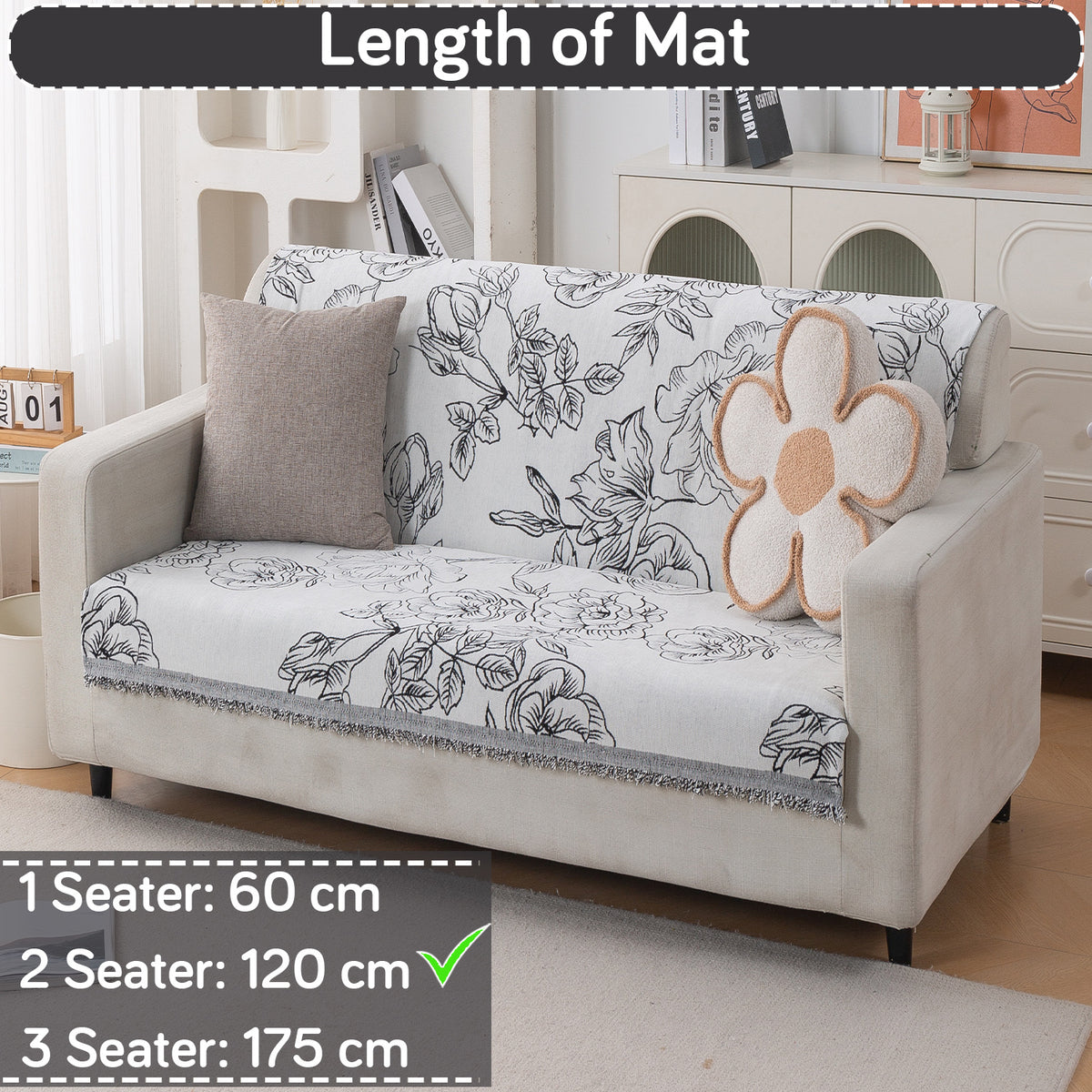 Premium 320 GSM Chenille Sofa Cover 'Serene Abode Series', White Rose Garden