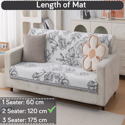 Premium 320 GSM Chenille Sofa Cover 'Serene Abode Series', White Rose Garden