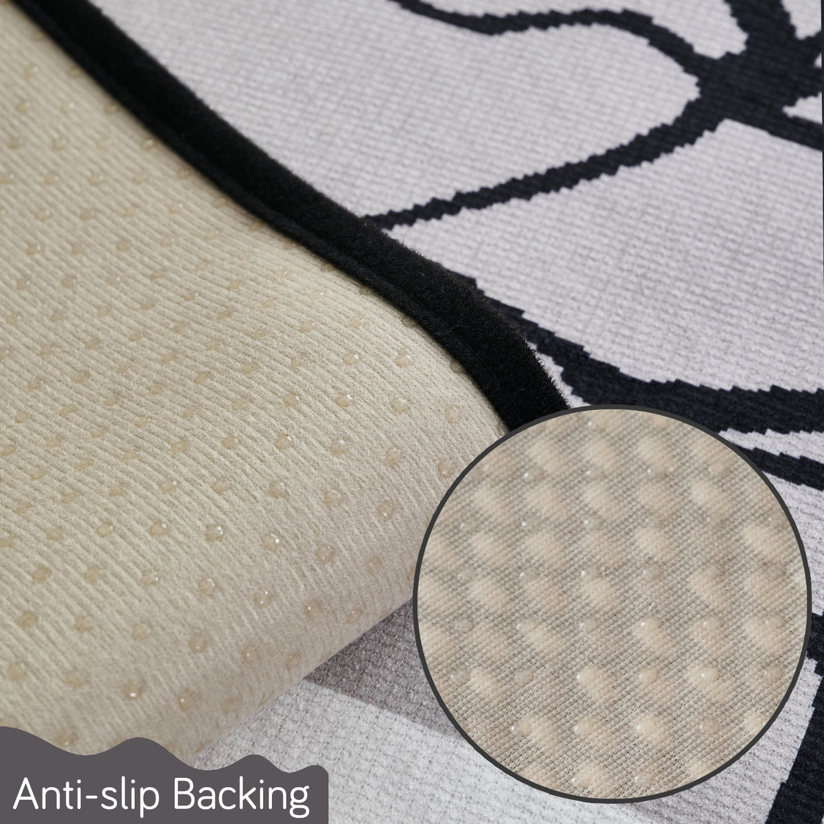 Arcea Chenille With Curved Edges Sofa Cover Mat, Grey Abstract Botanical