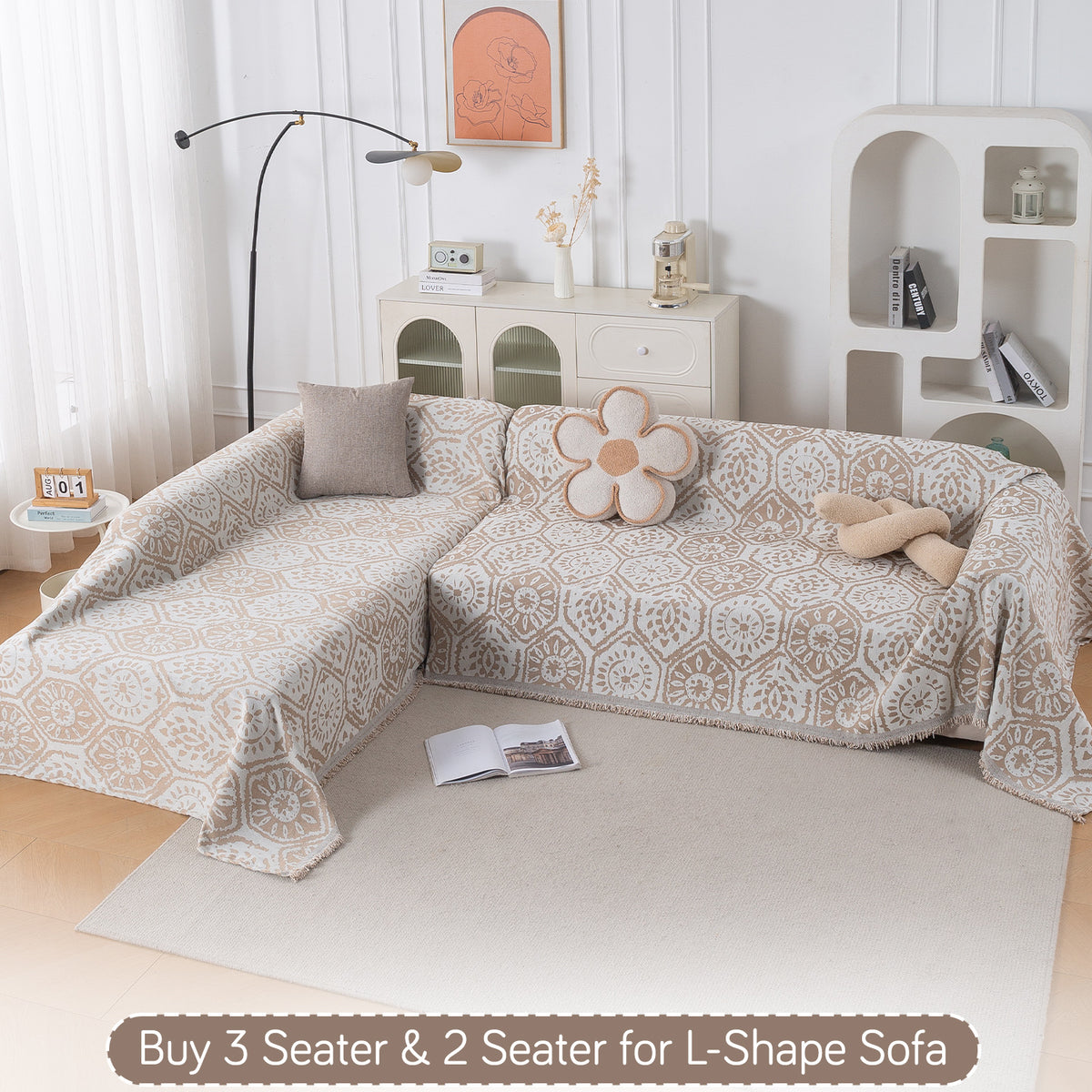 Buy Boho Floral Tile Serene Abode Chenille L-Shape Sofa Throw | HOKIPO
