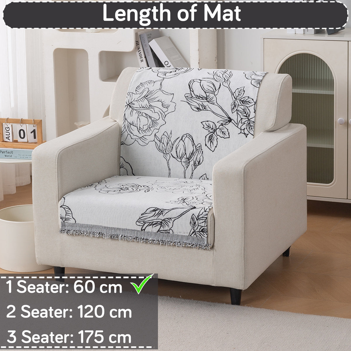 Premium 320 GSM Chenille Sofa Cover 'Serene Abode Series', White Rose Garden