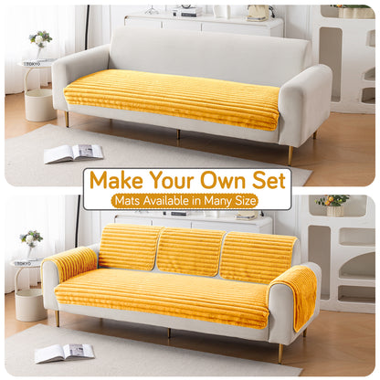 Faux Rabbit Fur Plush Anti-Slip Sofa Mat |Snuggle Fur Mustard Yellow