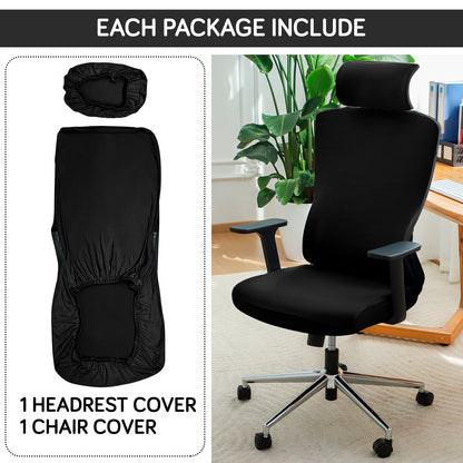 Office Chair Cover with Headrest (High-Back) – 140 GSM Stretch Fabric – Washable, Anti-Slip Fit for Ergonomic Mesh Office Chairs, Black