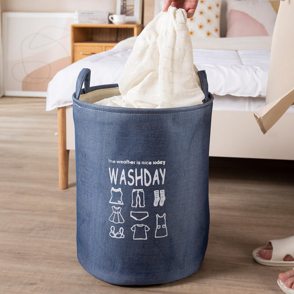Folding Laundry Basket for Clothes, 43L - Blue