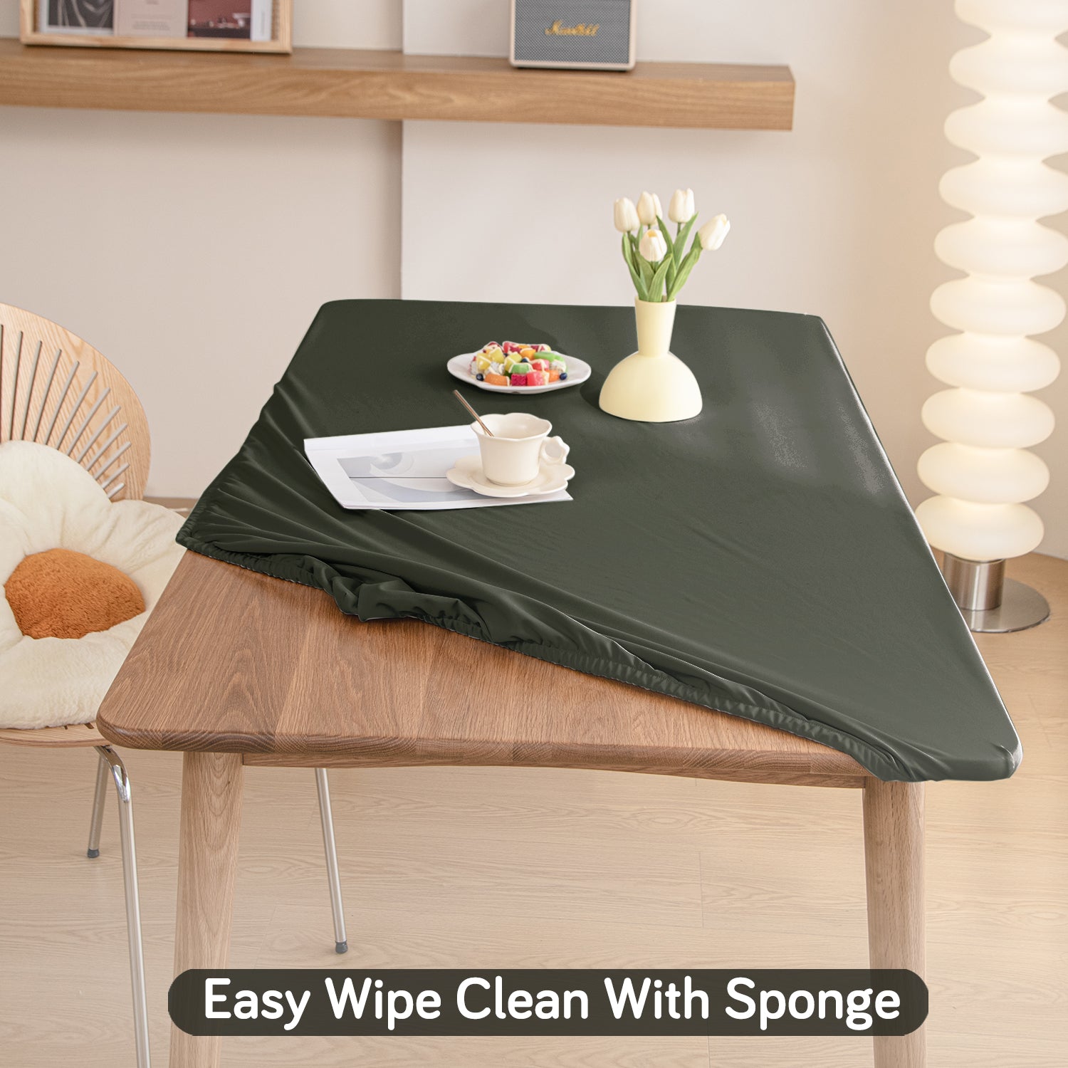 HOKIPO Waterproof Non-Slip Stretch Table Cover, Army Green