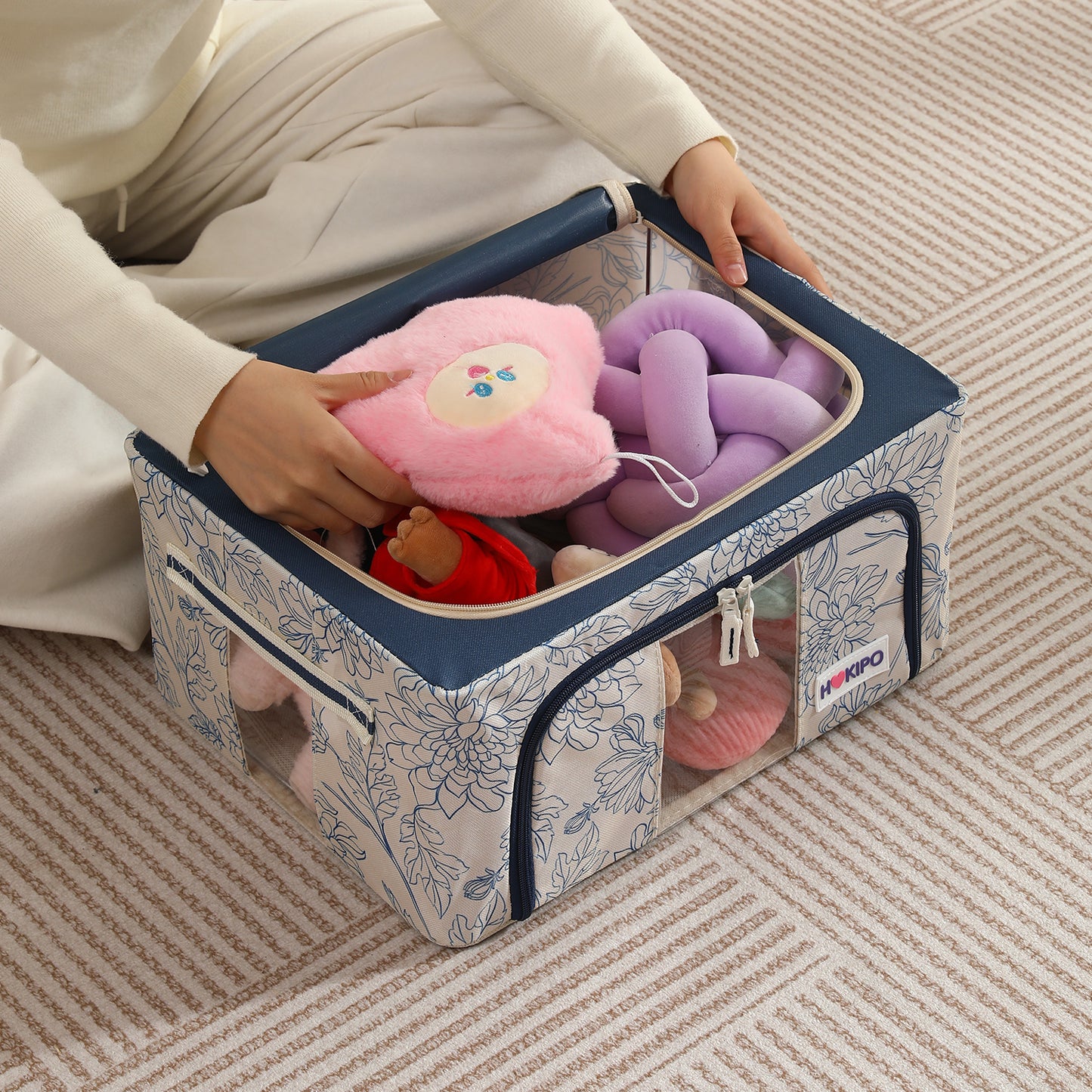 Foldable Cloth Storage Organizer for Wardrobe, Blue Blossom