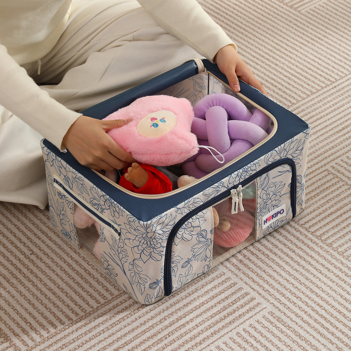 Foldable Cloth Storage Organizer for Wardrobe, Blue Blossom