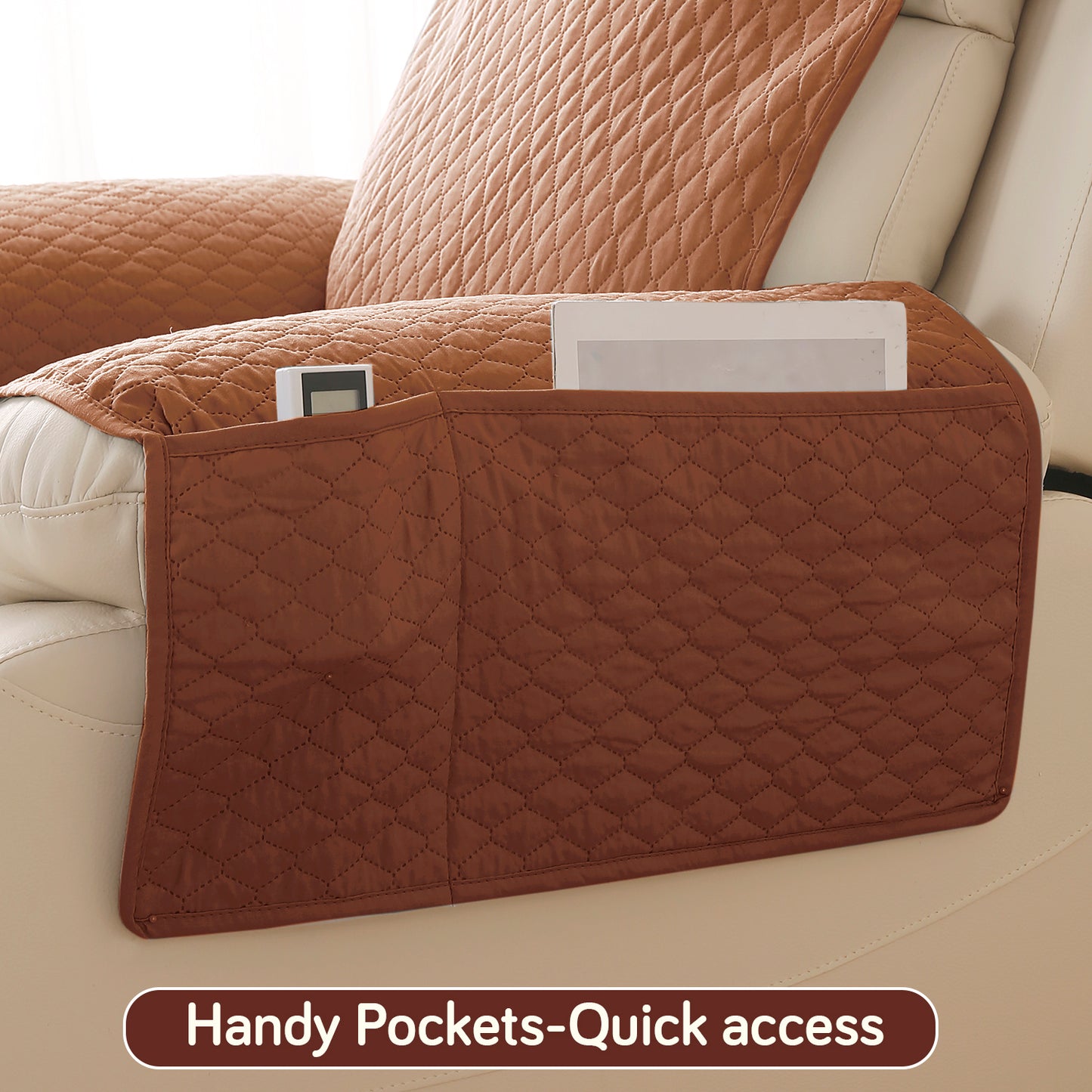 Quilted Recliner Mats for 1 Seater Recliner Sofa, Brown