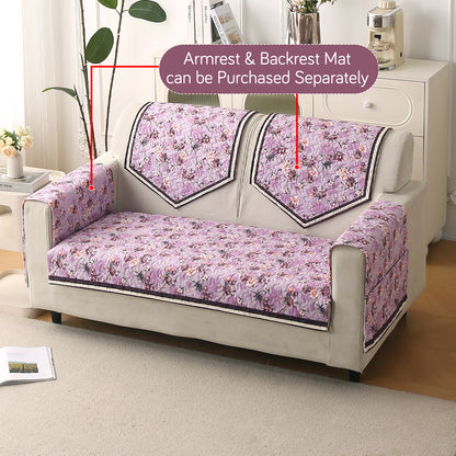 Florentina Series Printed Holland Velvet Sofa Mat - Peony Lavender