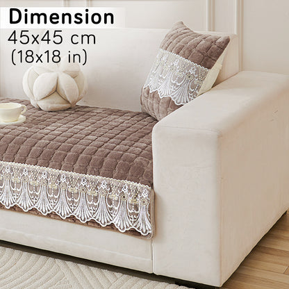 Premium Milk Velvet Sofa Cushion Cover with Lace Design, Mocha Brown