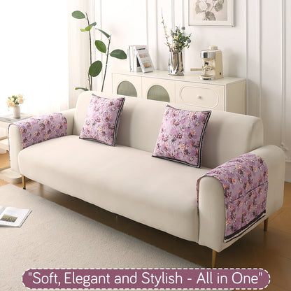 Florentina Series Printed Holland Velvet Sofa Mat - Peony Lavender