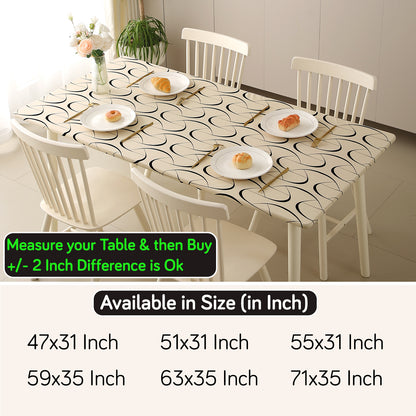Printed Stretch Fit Water-Repellent & Anti-Slip Table Cloth Cover for 4 Seater / 6 Seater, Natural Beige Abstract Art