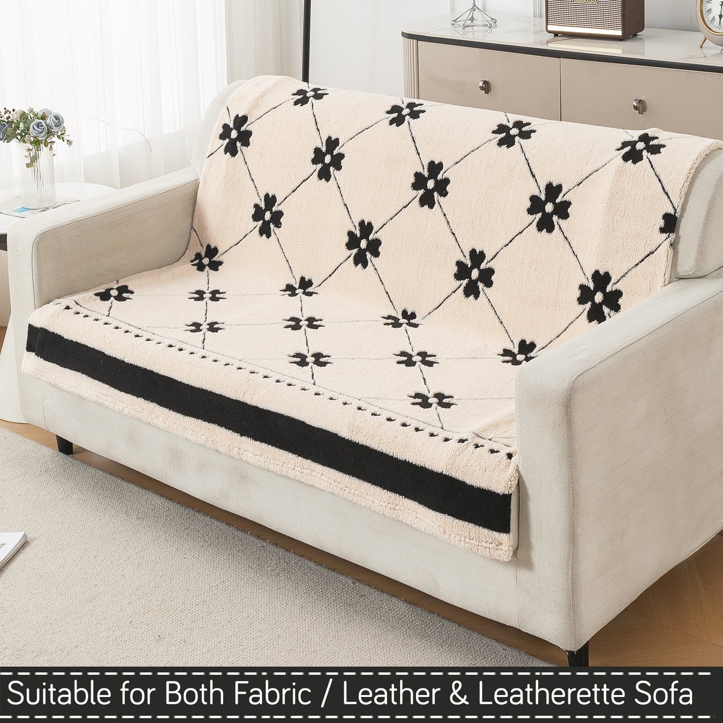 'Noirea Series' Plush Sofa Cover for Seat & Back, Floral Lattice