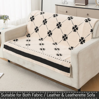 'Noirea Series' Plush Sofa Cover for Seat & Back, Floral Lattice