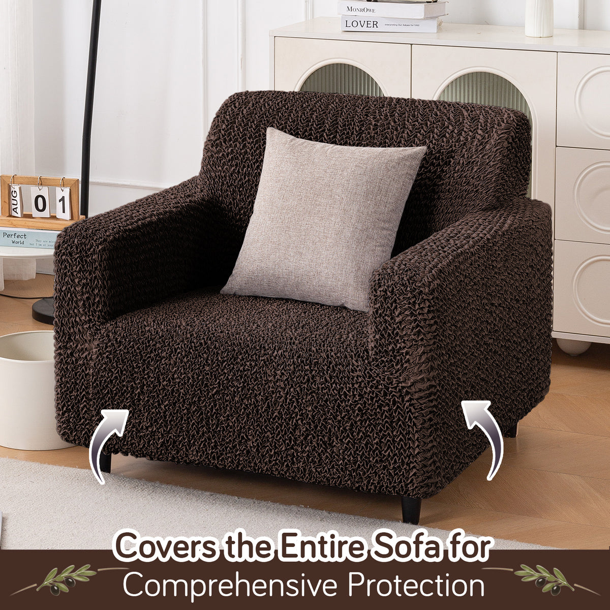 Italian Belissia Luxe Series' Super Stretchable Microfiber 1/2/3 Seater Sofa Cover, Chocolate Brown
