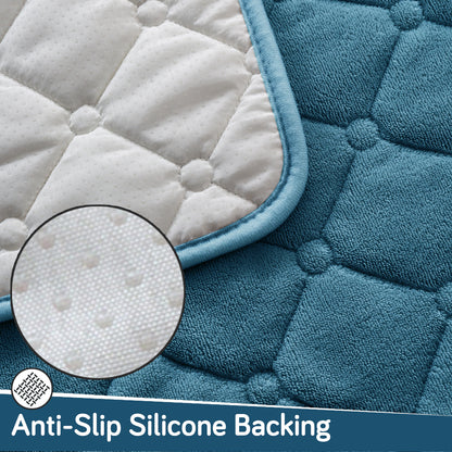 Diamond Tuft Plush Sofa Cover Mat, Dusty Teal