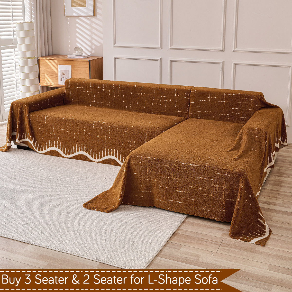 'Supple Soft Wavy' Plush Sofa Cover Throw for Complete Sofa, Brown