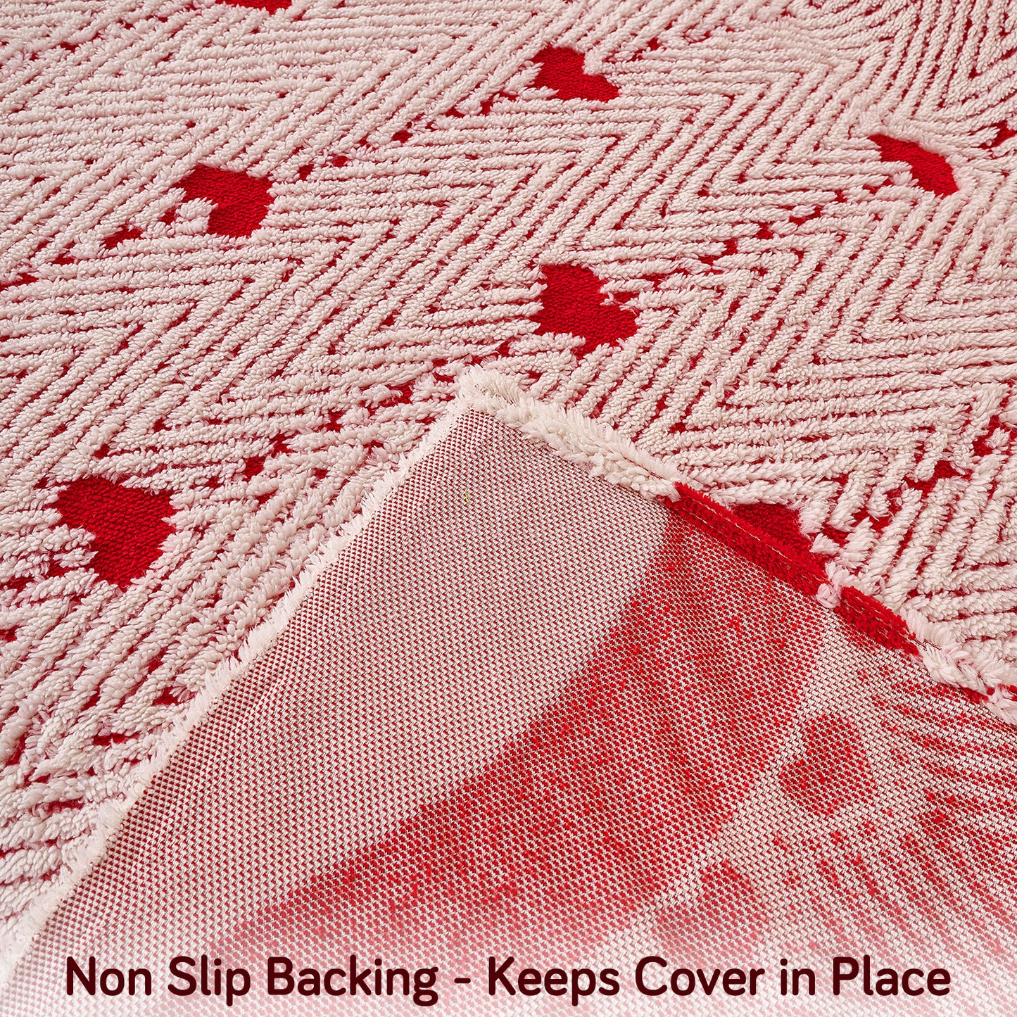 Buy Cherry Cream Colour Cozy Heart Series Luxury Plush Sofa Throw with Non-slip Backing | HOKIPO