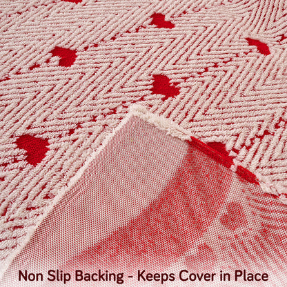 Buy Cherry Cream Colour Cozy Heart Series Luxury Plush Sofa Throw with Non-slip Backing | HOKIPO