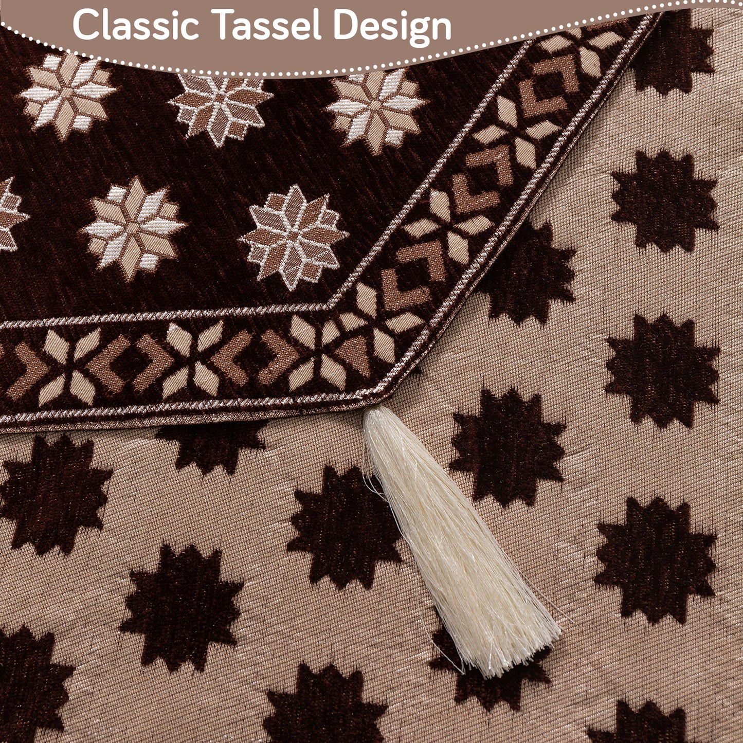 Heritage Weave Premium Jacquard Sofa Cover Set with Tassels - Coffee Brown