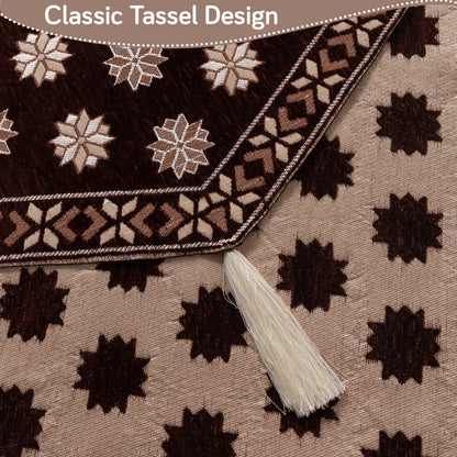 Heritage Weave Premium Jacquard Sofa Cover Set with Tassels - Coffee Brown