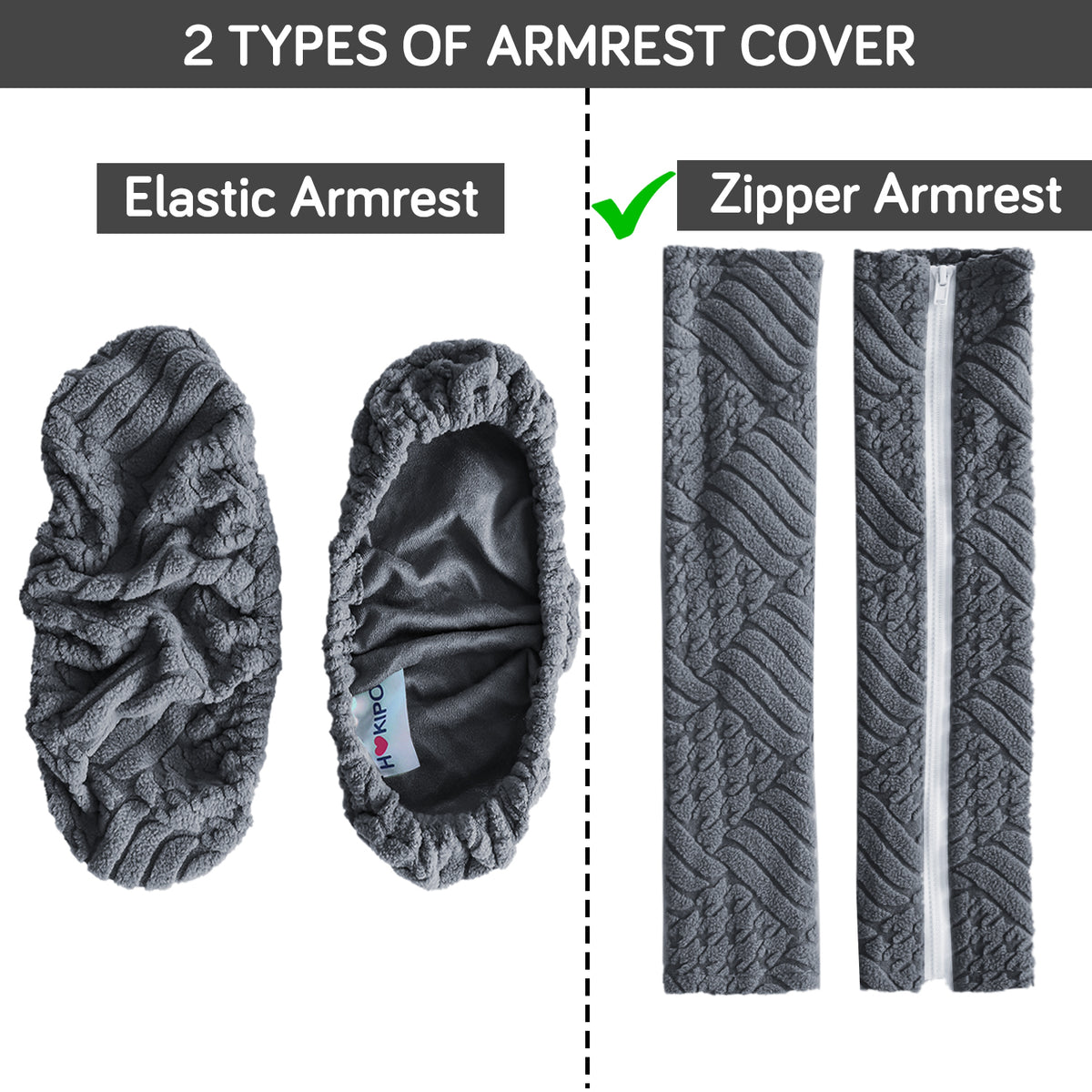 170gsm Jacquard Armrest Covers for Office Chair (Zipper Style), 1 Pair, Dark Grey