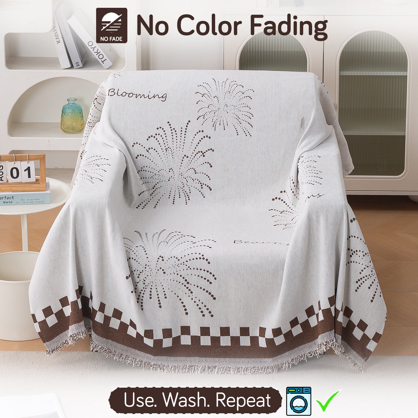 Premium 320 GSM Chenille Sofa Cover Throw All Season 'Serene Abode Series', Brown Dot Burst