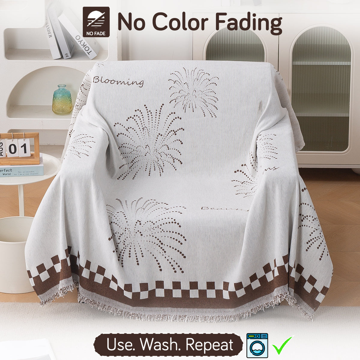 Buy Brown Dot Burst Serene Abode Chenille Single Seater Sofa Throw | HOKIPO