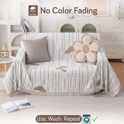 Premium 320 GSM Chenille Sofa Cover Throw All Season 'Serene Abode Series', Beige Ginkgo Lines