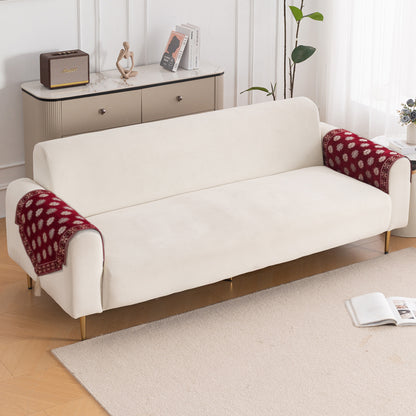 Heritage Weave Premium Jacquard Sofa Cover Set with Tassels -  Crimson Red